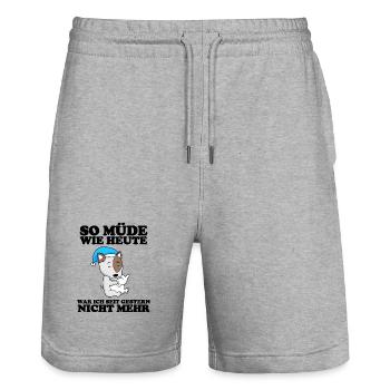 Müde Spruch Verschlafen Schlafen Ausschlafen Faul - Stanley/Stella Unisex Bio Joggingshorts Trainer  - Grau meliert - Vorne - Nik (191cm) & Marisol (170cm)