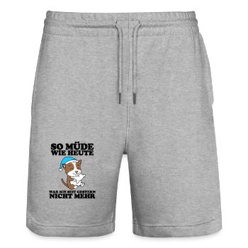 Müde Spruch Verschlafen Schlafen Ausschlafen Faul - Stanley/Stella Unisex Bio Joggingshorts Trainer  - Grau meliert - Vorne - Nik (191cm) & Marisol (170cm)