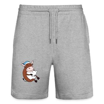 Ox with pillow and sleepy cap - Stanley/Stella Trainer Unisex Organic Jogging Shorts - heather grey - Front - Nik (191cm) & Marisol (170cm)