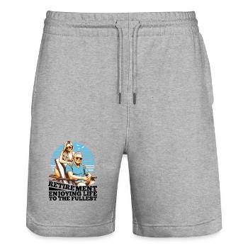 Retirement Life Enjoy Gift - Stanley/Stella Trainer Unisex Organic Jogging Shorts - heather grey - Front - Nik (191cm) & Marisol (170cm)