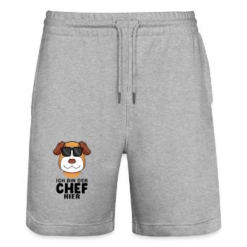 Chef Spruch Anführer Hund Jack Russell Motiv - Stanley/Stella Unisex Bio Joggingshorts Trainer  - Grau meliert - Vorne - Nik (191cm) & Marisol (170cm)