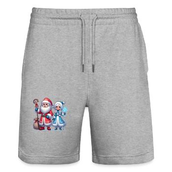 Ded Moroz Snegurotschka russischer Weihnachtsmann - Stanley/Stella Unisex Bio Joggingshorts Trainer  - Grau meliert - Vorne - Nik (191cm) & Marisol (170cm)
