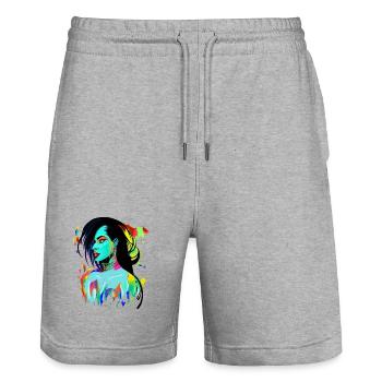 Neon Porträt Farbexplosion - Stanley/Stella Unisex Bio Joggingshorts Trainer  - Grau meliert - Vorne - Nik (191cm) & Marisol (170cm)