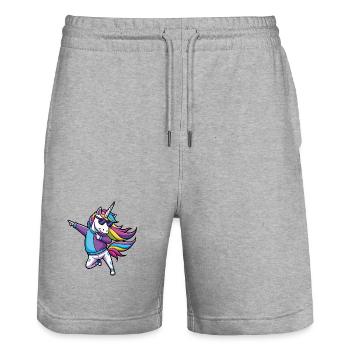 Illustration de danseuse de licorne arc-en-ciel - Short de jogging bio TRAINER Stanley/Stella unisexe - gris chiné - Devant - Nik (191cm) & Marisol (170cm)