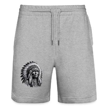 American Indian American Red Skin - Stanley/Stella Trainer Unisex Organic Jogging Shorts - heather grey - Front - Nik (191cm) & Marisol (170cm)