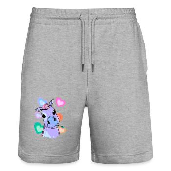 Fantaisie Coeur Poney Coloré Coloré Enfant Bébé - Short de jogging bio TRAINER Stanley/Stella unisexe - gris chiné - Devant - Nik (191cm) & Marisol (170cm)