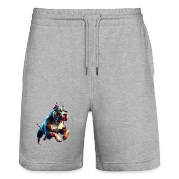 Pitbull Hund läuft Origami Geometrisch 3D - Stanley/Stella Unisex Bio Joggingshorts Trainer  - Grau meliert - Vorne - Nik (191cm) & Marisol (170cm)