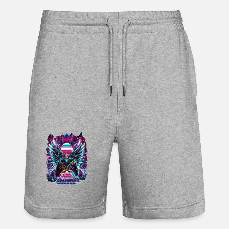 Synthwave Sunset Gamer Controller - Stanley/Stella Unisex Bio Joggingshorts Trainer  - Grau meliert