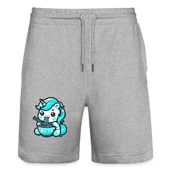 Japonais Kawaii Licorne Ramen Cuisine Asiatique - Short de jogging bio TRAINER Stanley/Stella unisexe - gris chiné - Devant - Nik (191cm) & Marisol (170cm)