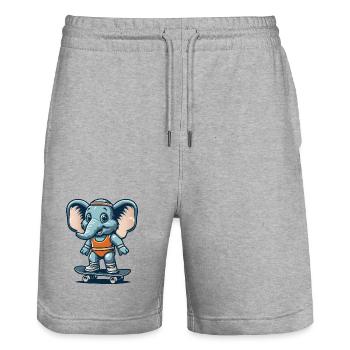 Blue Cartoon Elephant on the Skateboard - Stanley/Stella Trainer Unisex Organic Jogging Shorts - heather grey - Front - Nik (191cm) & Marisol (170cm)