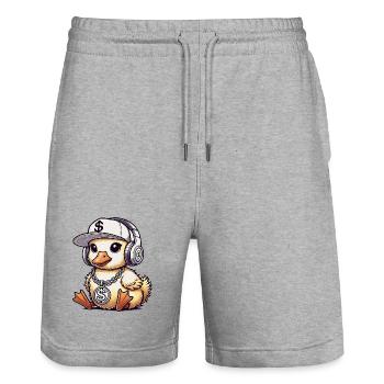 Motif de casque de poussin drôle avec casquette de baseball et chaîne - Short de jogging bio TRAINER Stanley/Stella unisexe - gris chiné - Devant - Nik (191cm) & Marisol (170cm)