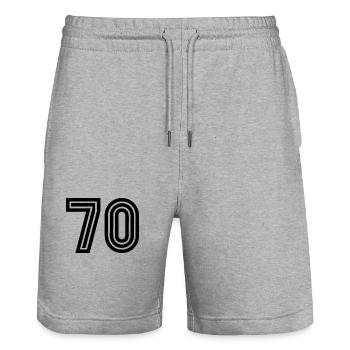 70. 70 YEARS. 70th ANNIVERSARY. 70 YEARS ANNIVERSARY. - Stanley/Stella Trainer Unisex Organic Jogging Shorts - heather grey - Front - Nik (191cm) & Marisol (170cm)