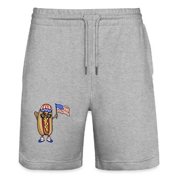 Hotdog 4. Juli USA Flagge - Stanley/Stella Unisex Bio Joggingshorts Trainer  - Grau meliert - Vorne - Nik (191cm) & Marisol (170cm)