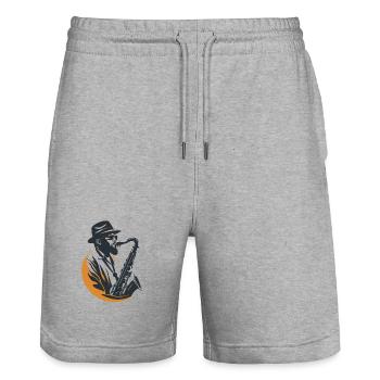 Saxophonist Grafik - Stanley/Stella Unisex Bio Joggingshorts Trainer  - Grau meliert - Vorne - Nik (191cm) & Marisol (170cm)