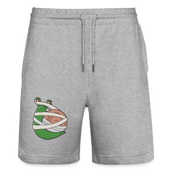 Mummy Snail - Stanley/Stella Trainer Unisex Organic Jogging Shorts - heather grey - Front - Nik (191cm) & Marisol (170cm)