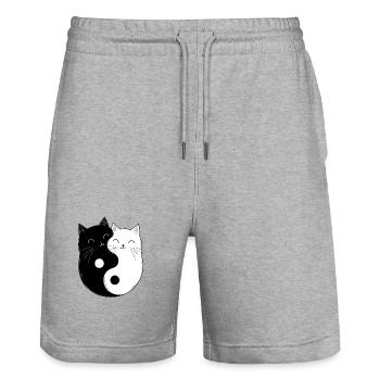 Yin und Yang Katzen Katzenhalter Buddhismus Grafik - Stanley/Stella Unisex Bio Joggingshorts Trainer  - Grau meliert - Vorne - Nik (191cm) & Marisol (170cm)