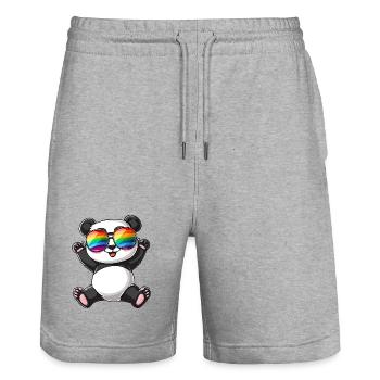 Panda Cartoon avec une fierté Lunettes arc-en-ciel. - Short de jogging bio TRAINER Stanley/Stella unisexe - gris chiné - Devant - Nik (191cm) & Marisol (170cm)
