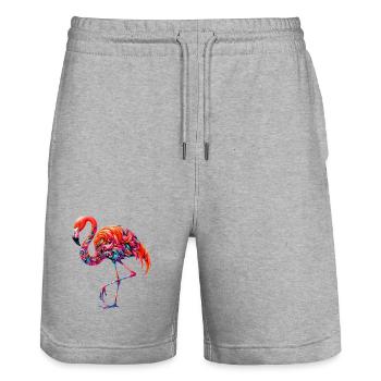 Flamingo - Stanley/Stella Trainer Unisex Organic Jogging Shorts - heather grey - Front - Nik (191cm) & Marisol (170cm)