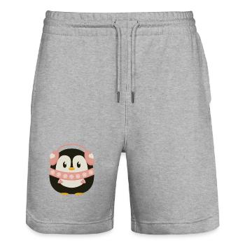 Süßer Pinguin in Pink - Stanley/Stella Unisex Bio Joggingshorts Trainer  - Grau meliert - Vorne - Nik (191cm) & Marisol (170cm)