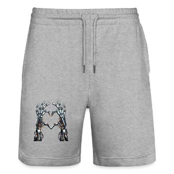Roboter Herz Hände - Cyborg Lovehands - Stanley/Stella Unisex Bio Joggingshorts Trainer  - Grau meliert - Vorne - Nik (191cm) & Marisol (170cm)