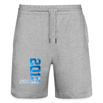 7. GEBURTSTAG LIMITED EDITION 2019 - Stanley/Stella Unisex Bio Joggingshorts Trainer  - Grau meliert - Vorne - Nik (191cm) & Marisol (170cm)