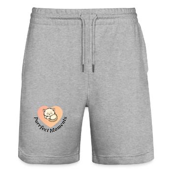 Purrfect Moments Katzenherz Motiv - Stanley/Stella Unisex Bio Joggingshorts Trainer  - Grau meliert - Vorne - Nik (191cm) & Marisol (170cm)