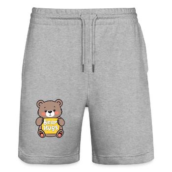 Kuschelbär mit Bear Hugs Schild - Stanley/Stella Unisex Bio Joggingshorts Trainer  - Grau meliert - Vorne - Nik (191cm) & Marisol (170cm)