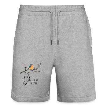 Vogel am Blütenzweig  - Stanley/Stella Unisex Bio Joggingshorts Trainer  - Grau meliert - Vorne - Nik (191cm) & Marisol (170cm)