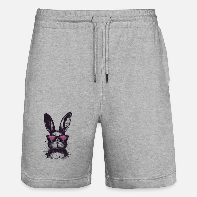Bunny Sunglasses Retro Synthwave Gaming Gift - Stanley/Stella Trainer Unisex Organic Jogging Shorts - heather grey