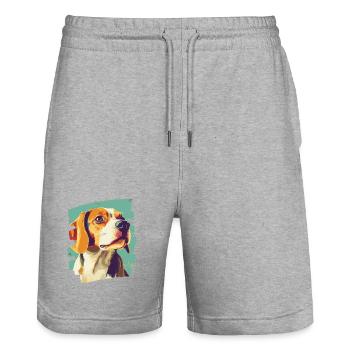 Beagle - Short de jogging bio TRAINER Stanley/Stella unisexe - gris chiné - Devant - Nik (191cm) & Marisol (170cm)