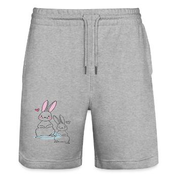 Osterhasen - Stanley/Stella Unisex Bio Joggingshorts Trainer  - Grau meliert - Vorne - Nik (191cm) & Marisol (170cm)