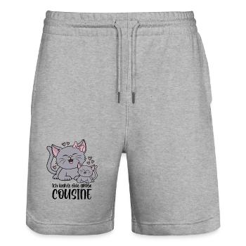 Ich werde eine große Cousine - Katze Katzen Kinder - Stanley/Stella Unisex Bio Joggingshorts Trainer  - Grau meliert - Vorne - Nik (191cm) & Marisol (170cm)