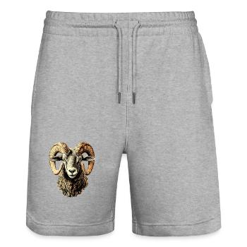 Widder Mufflon Aries Wilde Schafe Männliches Schaf - Stanley/Stella Unisex Bio Joggingshorts Trainer  - Grau meliert - Vorne - Nik (191cm) & Marisol (170cm)