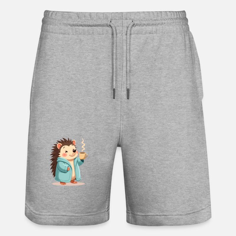 Hedgehog Mit Kaffee Pullover Design - Stanley/Stella Unisex Bio Joggingshorts Trainer  - Grau meliert