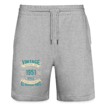Vintage 1951 Made In Still Going Strong - Stanley/Stella Trainer Unisex Organic Jogging Shorts - heather grey - Front - Nik (191cm) & Marisol (170cm)