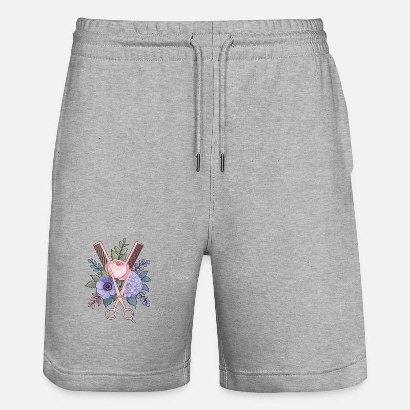 Coiffeur Ciseaux Peigne Fleurs - Short de jogging bio TRAINER Stanley/Stella unisexe - gris chiné