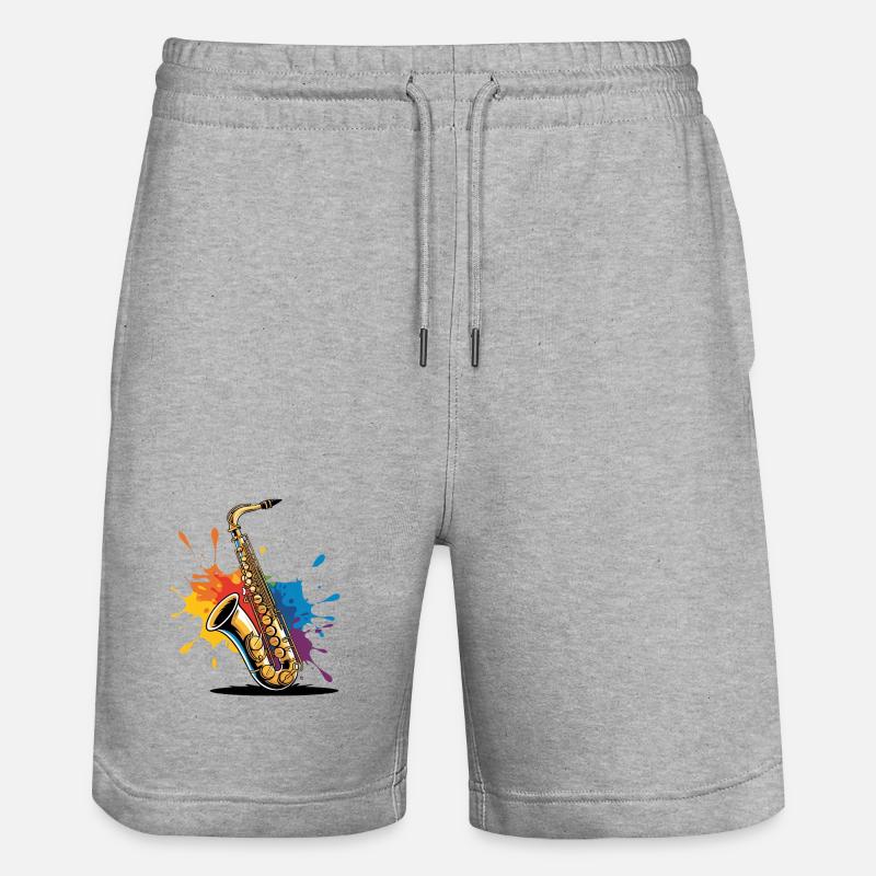 Impression d'art expressionniste de saxophone - Short de jogging bio TRAINER Stanley/Stella unisexe - gris chiné