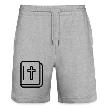 Bible - Stanley/Stella Trainer Unisex Organic Jogging Shorts - heather grey - Front - Nik (191cm) & Marisol (170cm)