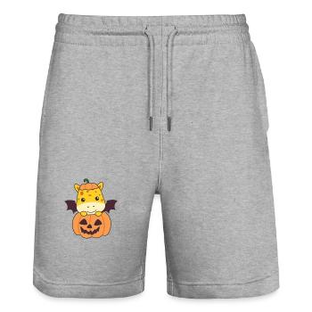 Giraffe Happy Halloween Pumpkin Bat Costume - Stanley/Stella Trainer Unisex Organic Jogging Shorts - heather grey - Front - Nik (191cm) & Marisol (170cm)