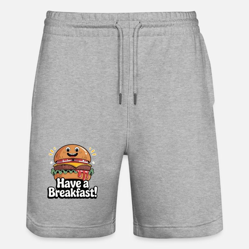 Whimsical Hamburger with Smile and Text - Stanley/Stella Trainer Unisex Organic Jogging Shorts - heather grey