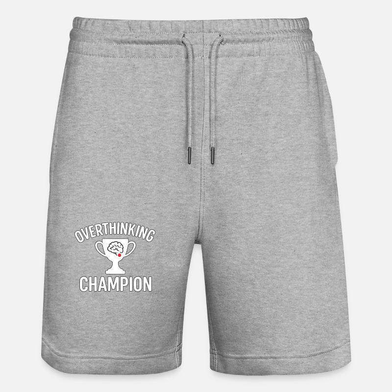 Overthinking Champion Funny Brain Cup Design - Stanley/Stella Trainer Unisex Organic Jogging Shorts - heather grey