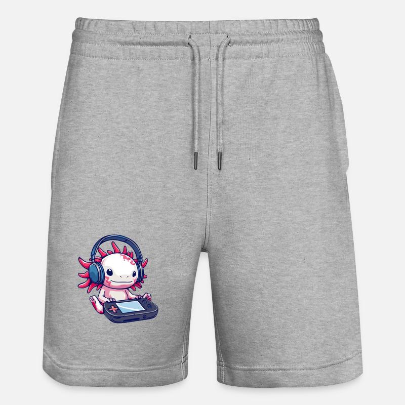 Axolotl mit Kopfhörern und Gaming-Controller - Stanley/Stella Unisex Bio Joggingshorts Trainer - Grau meliert