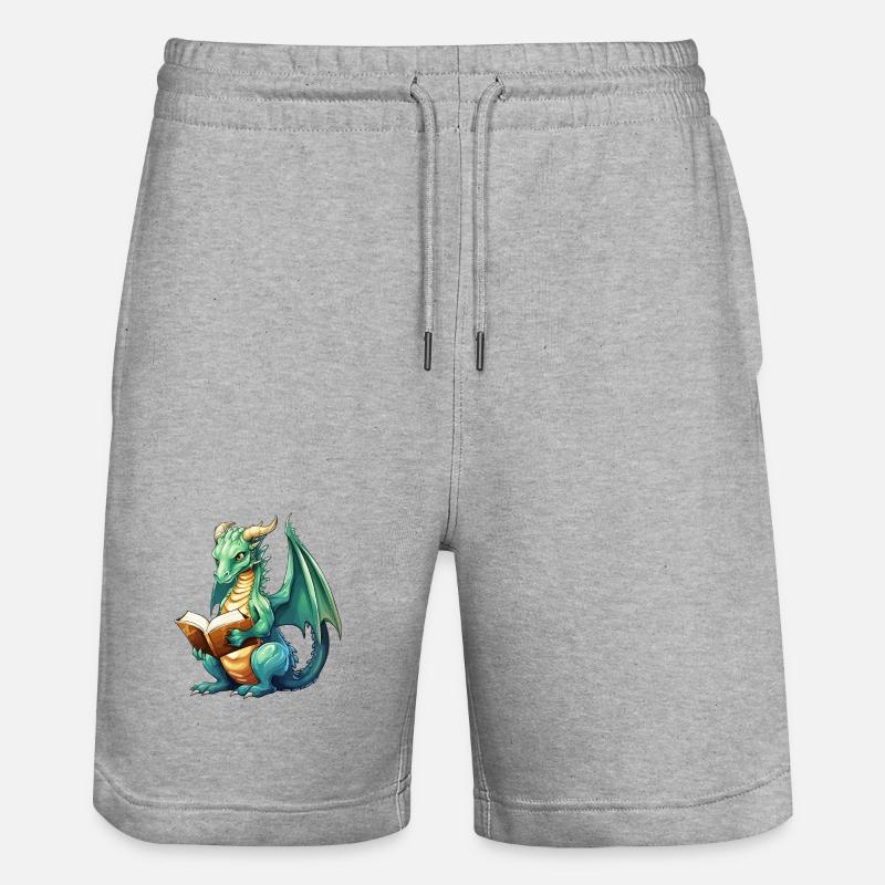 Fantasy-Lese-Drache mit Buch - Stanley/Stella Unisex Bio Joggingshorts Trainer  - Grau meliert