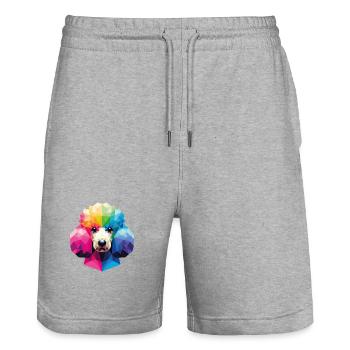Bunter geometrischer Pudel im polygonalen Stil - Stanley/Stella Unisex Bio Joggingshorts Trainer  - Grau meliert - Vorne - Nik (191cm) & Marisol (170cm)