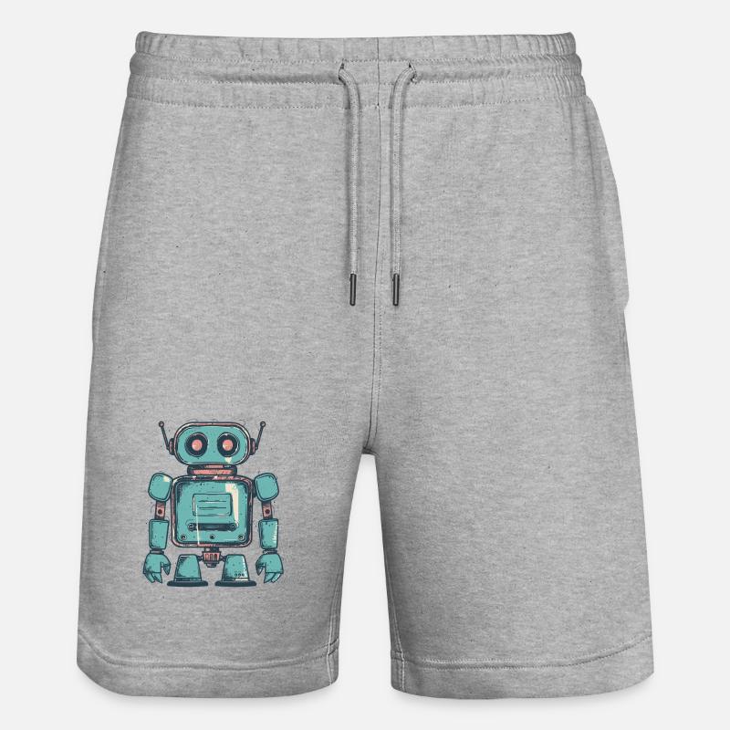 Dessin de robot sarcelle rétro - Short de jogging bio TRAINER Stanley/Stella unisexe - gris chiné