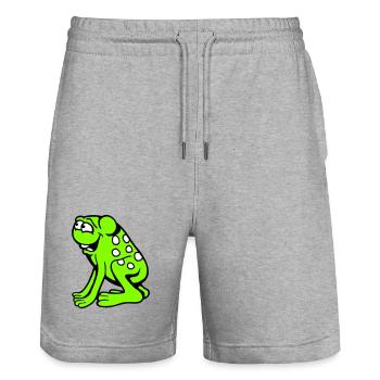 Frosch Kröte lacht lustig albern frech sitzt Comic - Stanley/Stella Unisex Bio Joggingshorts Trainer  - Grau meliert - Vorne - Nik (191cm) & Marisol (170cm)