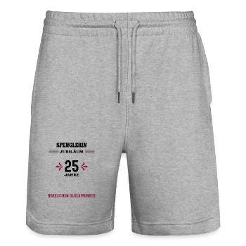 Tinsmith 25th anniversary 25th company anniversary - Stanley/Stella Trainer Unisex Organic Jogging Shorts - heather grey - Front - Nik (191cm) & Marisol (170cm)