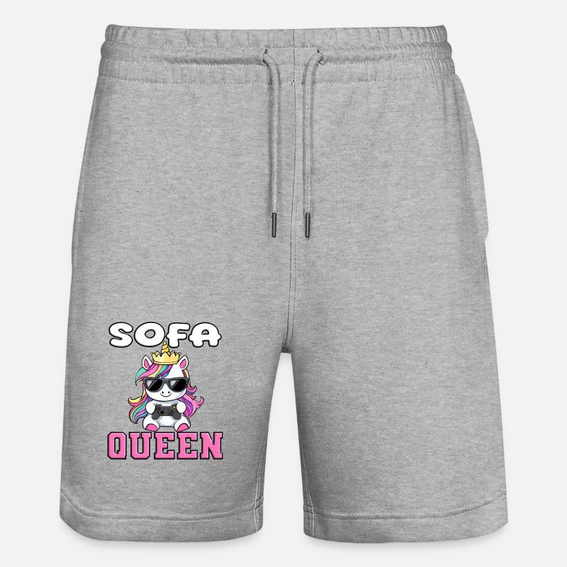 Einhorn - sofa queen zocken - Stanley/Stella Unisex Bio Joggingshorts Trainer  - Grau meliert