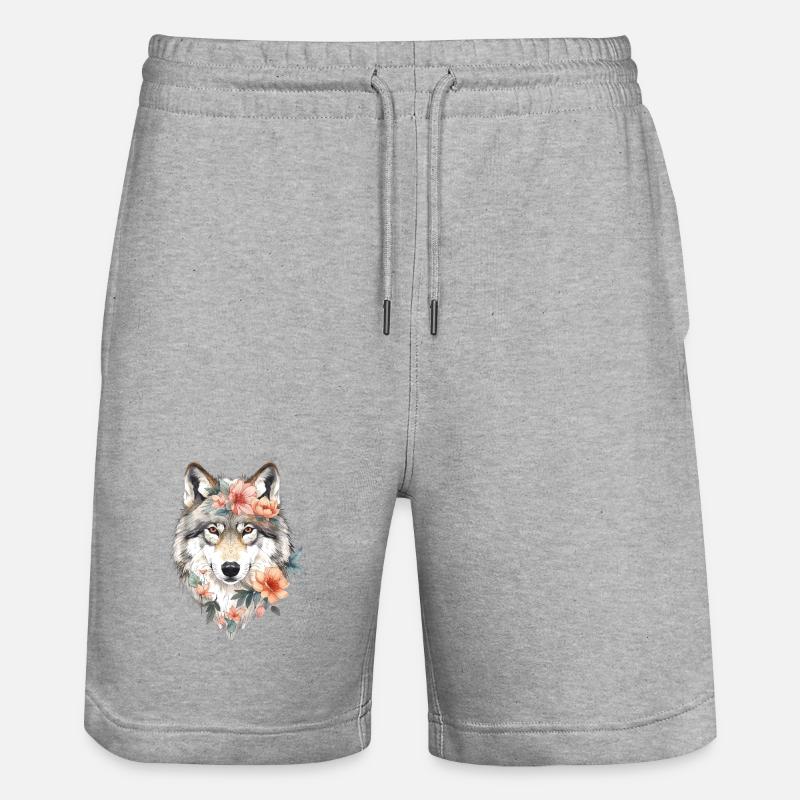Portrait de loup fleur - Short de jogging bio TRAINER Stanley/Stella unisexe - gris chiné