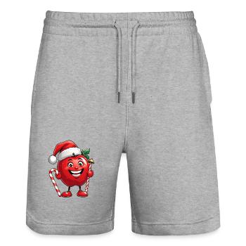 Kuscheliger Apfel im Weihnachtsmannhut - Stanley/Stella Unisex Bio Joggingshorts Trainer  - Grau meliert - Vorne - Nik (191cm) & Marisol (170cm)